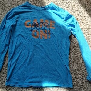 Cat & Jack Blue Long Sleeve "Game On" Tee with Orange Graphic